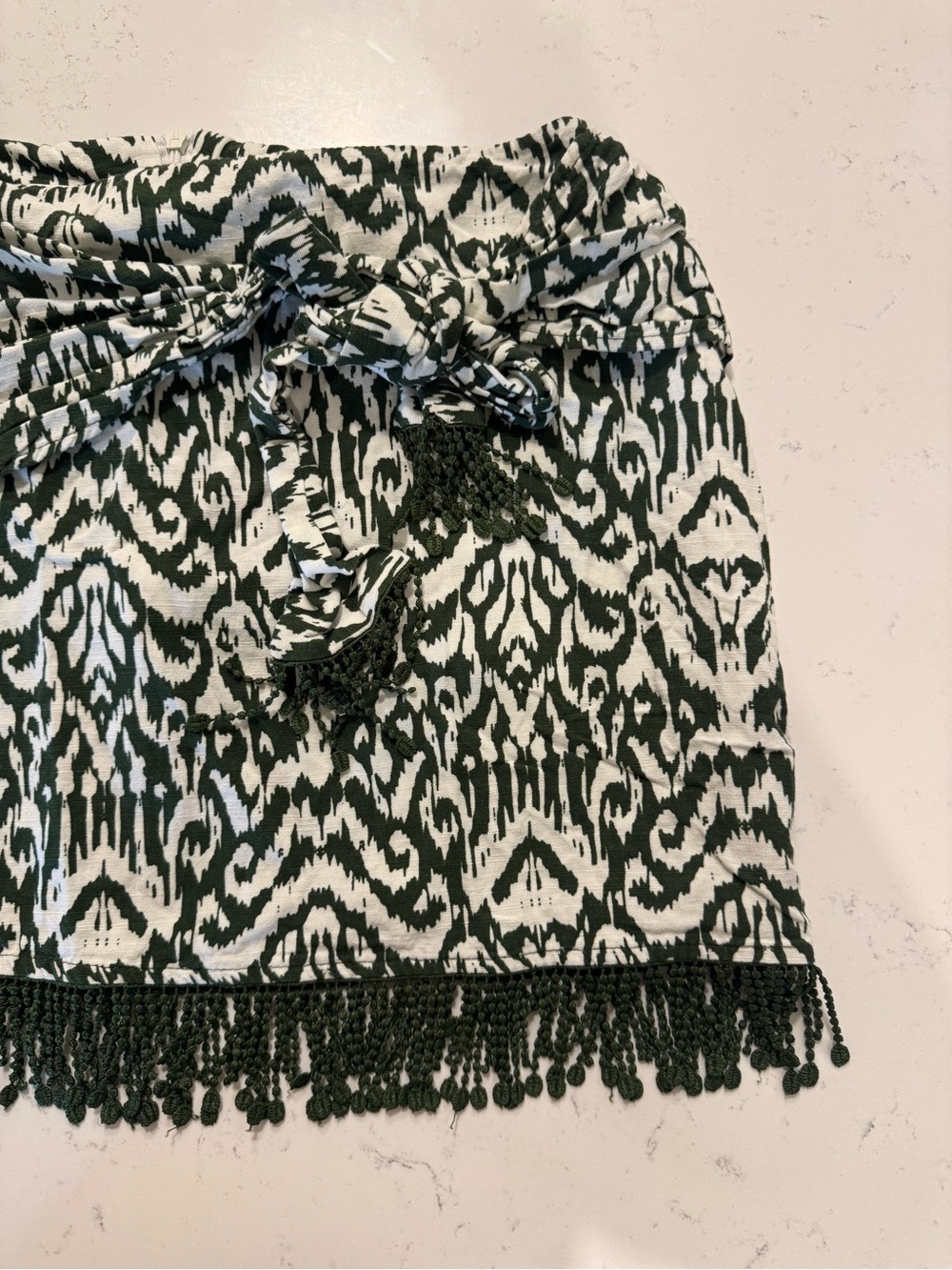 Zara Printed Mini Skirt Fringe Hem Tie Waist Boho Green S - Picture 3 of 8